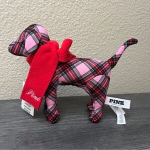 PINK Victoria’s Secret Plaid Dog Plush with Red Scarf, Small